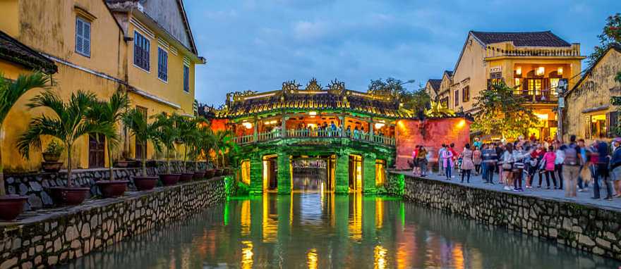 Covered bridge at night in Hoi An, Vietnam. Covered bridge at night in Hoi An, Vietnam.