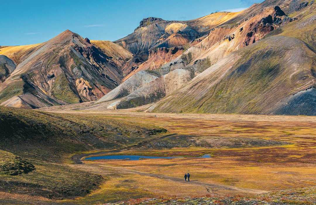Landmannalaugar, Iceland Hikers at Landmannalaugar