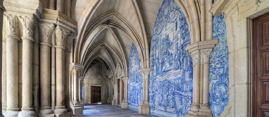 Cloisters at Porto Cathedral with azulejo tiles in Portugal Cloisters at Porto Cathedral with azulejo tiles in Portugal