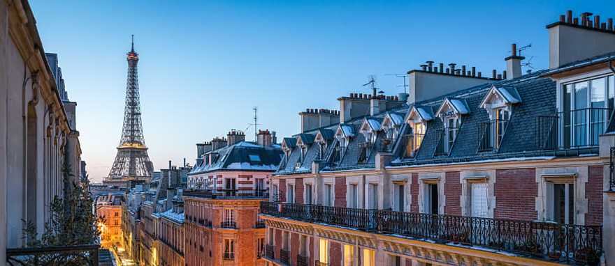 Paris, France Balconies and rooftops with a view of the Eiffel Tower Paris, France