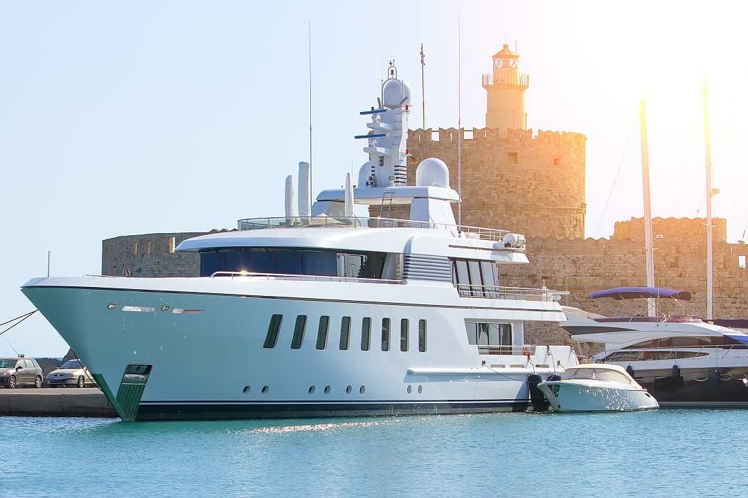 Luxury yacht docked in Rhodes, Greece. 