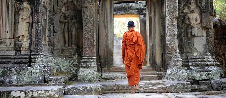 Monk at Angkor Kdei Temple in Cambodia Monk at Angkor Kdei Temple in Cambodia