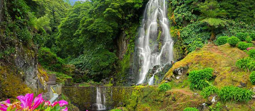 Sao Miguel Island in the Azores, Portugal Veu da Noiva Waterfall on Sao Miguel Island in the Azores, Portugal