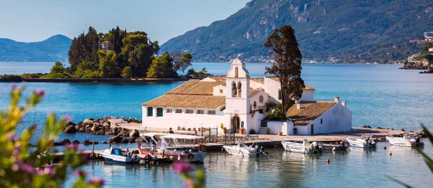 Vlacherna monastery and Mouse Island, Corfu, Greece Vlacherna monastery and Mouse Island, Corfu, Greece