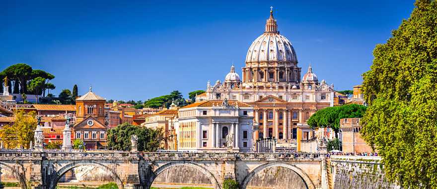 Vatican Dome of San Pietro Basilica and the Sant'Angelo bridge over Tiber river in Rome, Italy. Vatican Dome of San Pietro Basilica and the Sant'Angelo bridge over Tiber river in Rome, Italy.