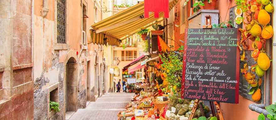 Grocery store on a street in Taormina, Sicily, Italy Grocery store on a street in Taormina, Sicily, Italy
