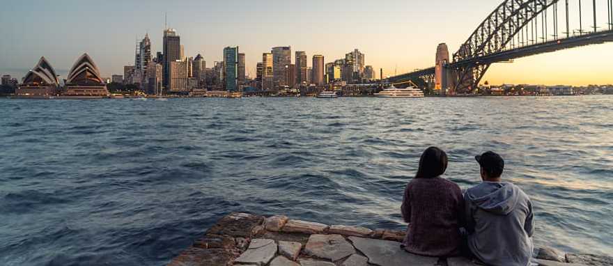 Couple enjoying view of Sydney Harbour in Australia Couple enjoying view of Sydney Harbour in Australia