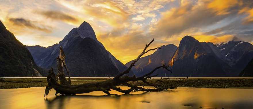 Milford Sound at sunset in New Zealand Milford Sound at sunset in New Zealand