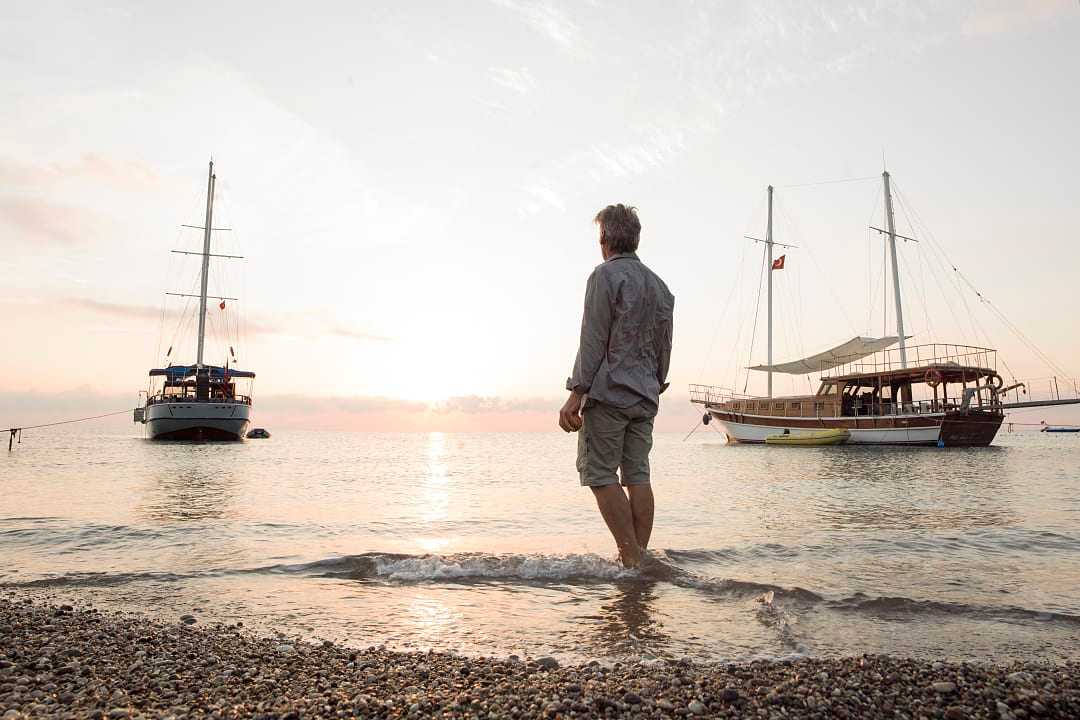 Mediterranean beach at sunset in Antalya, Turkey.