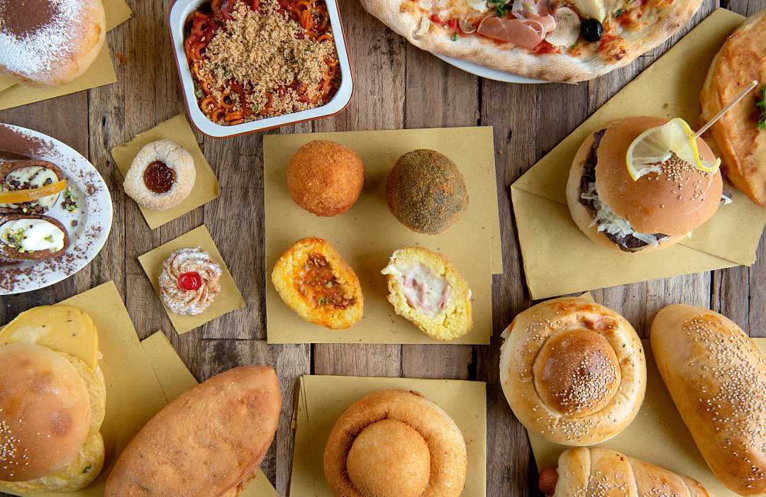 Sicilian street food Selection of Sicilian street foods on a table in Sicily, Itlay