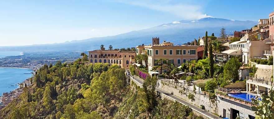 View of the city of Taormina and Mount Etna, Sicily View of the city of Taormina and Mount Etna, Sicily