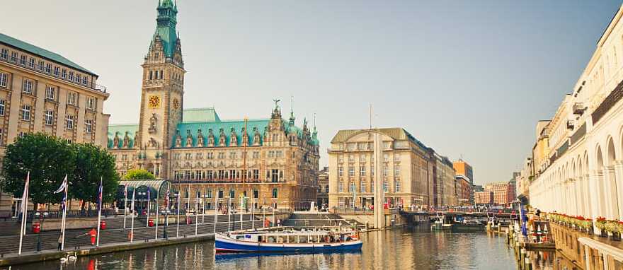 Hamburg, Germany Hamburg city center with town hall and Alster river