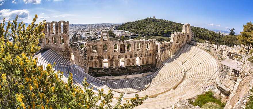 Admire the Theater of Dionysus, the first theater in the world, on your Acropolis tour in Athens. Admire the Theater of Dionysus, the first theater in the world, on your Acropolis tour in Athens.