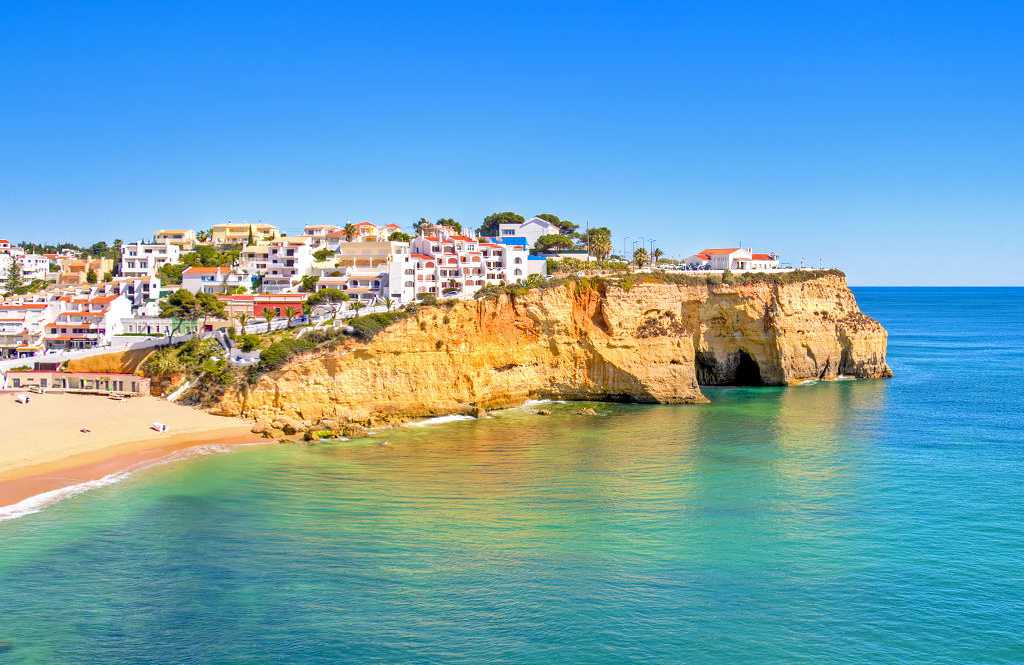 Carvoeiro, Portugal Beach and cliffside town of Carvoeiro, Portugal