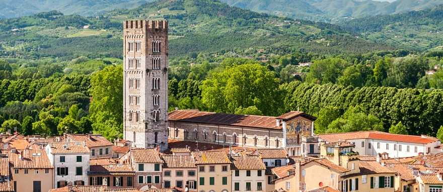 Lucca, Italy View of the city of Lucca and the chapel of the Basilica of St. Ferdinand - an ancient catholic church, Italy