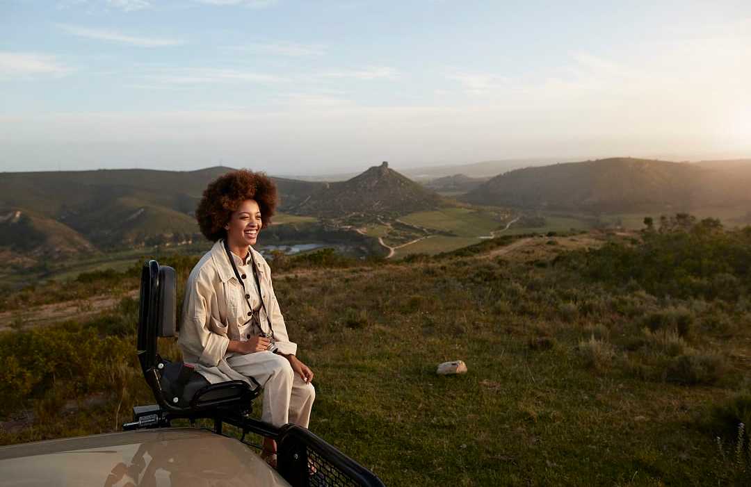 Woman on a safari in Cape Town, South Africa Woman on a safari in Cape Town, South Africa
