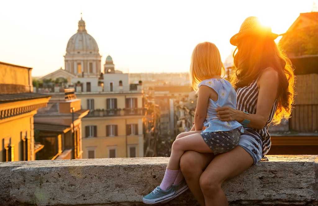 Rome, Italy Mother and daughter overlooking Rome