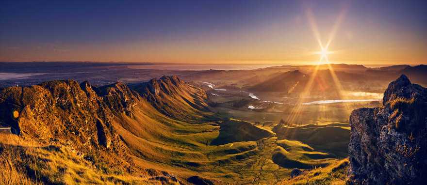 View from Te Mata Peak in Hawke's Bay, New Zealand. Spectacular scenery with sunset view from Te Mata Peak in Hawke's Bay, New Zealand.