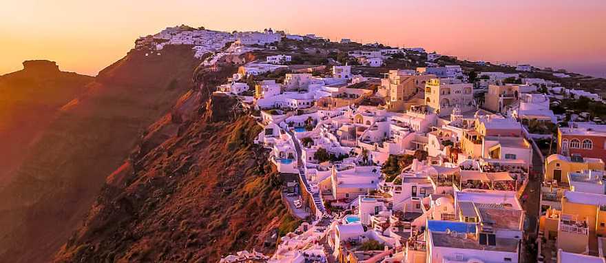 Romantic Santorini island at sunset, Greece Romantic Santorini island at sunset, Greece