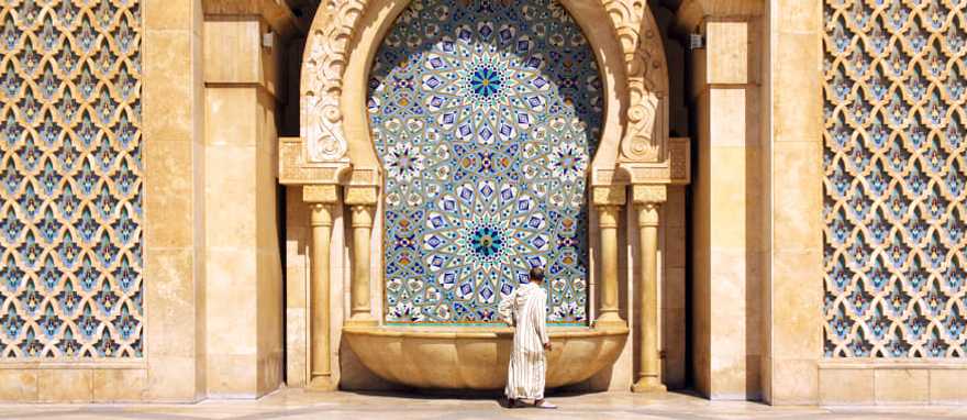 Fountain at Hassan II Mosque in Casablanca, Morocco Fountain at Hassan II Mosque in Casablanca, Morocco
