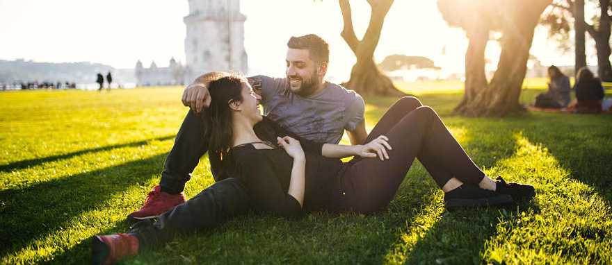 Belem Park in Lisbon, Portugal Couple at the park near Belem Park in Lisbon, Portugal