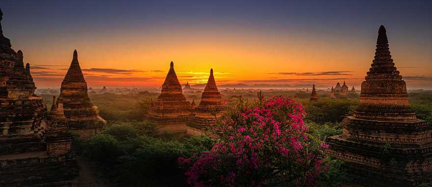 Bagan templess in Myanmar at sunset Bagan temples in Myanmar at sunset